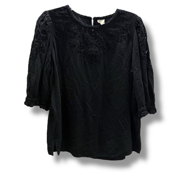 Matilda Jane Good Hart Westlake Eyelet Black Blouse Elbow Length Sleeves XL - Picture 2 of 5